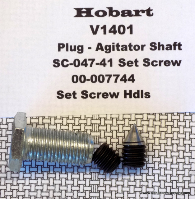 Hobart V1401 Mixer Agitator Shaft 00-064723 Plug SC-047-41 Set Screw- 00-007744 Cone Pt. Set Screw